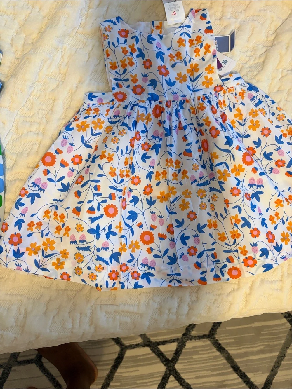 Girls Floral Sundress in White with Orange & Blue Flowers jacadi